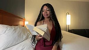 eva paker reads while flashing her neighbors in roleplay.