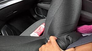 Exposed hairy pussy in parking lot.