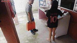 Married Housewife Pays Technician With Ass While Husband Is Away