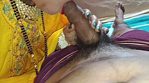 Indian Bridal Bhabhi Gives Blowjob and Gets Anal Creampie from Step Brother in Bathroom.