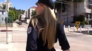 White boy sucking deep throat on shemale's big dick in uniform