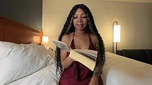 eva paker reads while flashing her neighbors in roleplay.