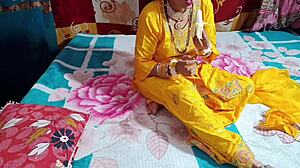 Indian Bridal Bhabhi Gives Blowjob and Gets Anal Creampie from Step Brother in Bathroom.