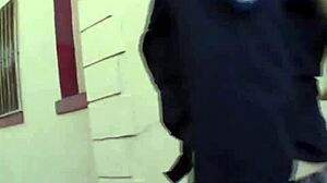 White boy sucking deep throat on shemale's big dick in uniform