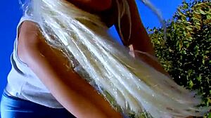 Blonde Cougar Helps Guy with Deepthroat in Outdoor Setting