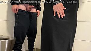 Juicy BBW Milf Wanks Cock in Public Toilet for Cumshot Fetish