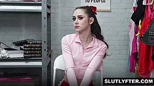 i, officer nicky rebel, notice daisy fox's dumb shoplifting plan and bring her to my office