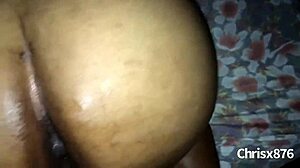 Amateur black ebony chubby girl feels intense emotions during missionary pussy and ass fucking