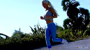 Blonde Cougar Helps Guy with Deepthroat in Outdoor Setting