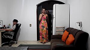 Mistress Humiliating Cheating Wife with Blowjob While Cuckold Works