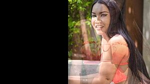 sindy models her orange swimsuit