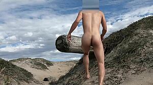 i'm nude posing and teasing cock at the public beach, cumming in the plaza