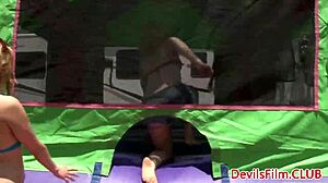 outdoor pussylicking lesbians having fun with dildos and strapons!