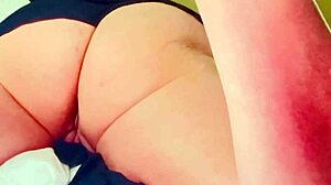 Blonde amateur flashes ass, masturbates to orgasm with hitachi