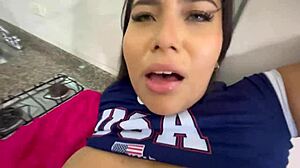 Amateur Guy Fucks Curvy Latina Stepdaughter With Big Natural Tits In Kitchen While Wife Is Away