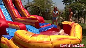 outdoor pussylicking lesbians having fun with dildos and strapons!