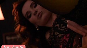 Jeny Smith in Red Corset and Stockings Photoshoot