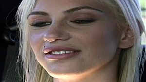 christine joins another girl for a threesome ride on the dick in bed with fishnets and heels