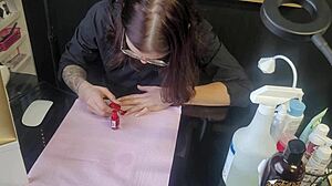 Manicurist skips nails to suck dick with ball licking and face fucking until orgasm.