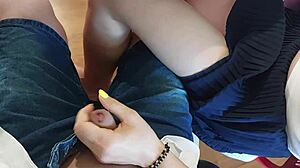 Huge cumshot explodes in classroom while fingering that 18yo classmate's tight pussy during handjob!