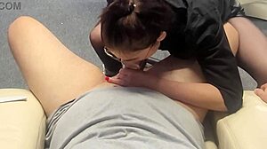 Cute amateur manicurist intensely sucks and licks dick during manicure session
