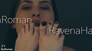 Redhead bitch dominates with choking deepthroat and feet fetish control.