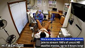 in tampa, freshman melany lopez with long hair and natural tits moans as the doctor in latex gloves gives her a mandatory hitachi orgasm on her shaved pussy