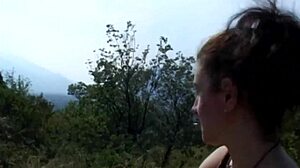 Neglected brunette milf wanders into the forest, where two horny strangers fuck her with natural tits bouncing.