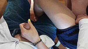 Huge cumshot explodes in classroom while fingering that 18yo classmate's tight pussy during handjob!
