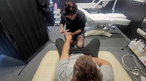 Cute amateur manicurist intensely sucks and licks dick during manicure session