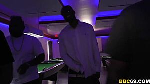 Interracial gangbang features anal slut Amara Romani taking big black cocks in double penetration.