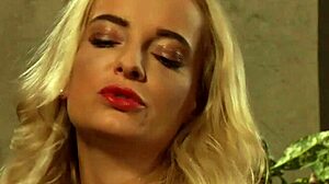 curvy blonde lesbian mistress moans and orgasms from big strapon