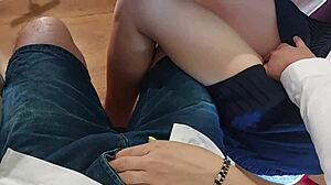 Huge cumshot explodes in classroom while fingering that 18yo classmate's tight pussy during handjob!