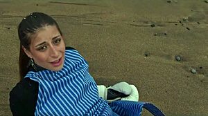 Italian babe Silvia Soprano dominated on Norwegian beach with rough slapping and spitting