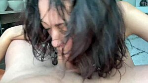 The brunette milf gets fucked doggystyle by a monster cock and swallows all the cum