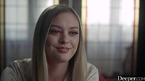 Gorgeous blonde amber moore licks and rides cock in uniform with deepthroat blowjob and facial