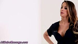 Policewoman in uniform gives oral to masseuse in high definition lesbian massage