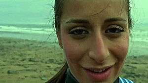 Italian babe Silvia Soprano dominated on Norwegian beach with rough slapping and spitting