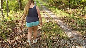 Walking outside, blonde gets her tight pussy fucked hard in the middle of the road for quick orgasm!