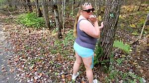 Walking outside, blonde gets her tight pussy fucked hard in the middle of the road for quick orgasm!