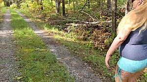 Walking outside, blonde gets her tight pussy fucked hard in the middle of the road for quick orgasm!