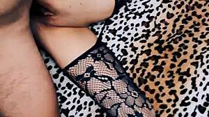 Amateur milf wears fishnet stockings for cute anal assfucking. She poses close up in pov view.