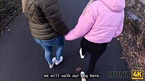 girlfriend watches lesbian fuck rich landlord outdoors