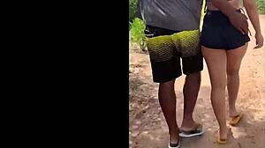 Curvy wife masturbates outdoors on dirt road