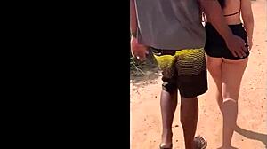 Curvy wife masturbates outdoors on dirt road