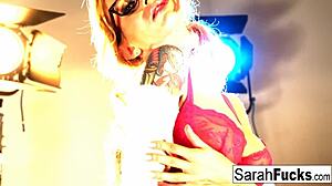 i'm sarah, the busty babe, dressing up and pleasuring myself alone