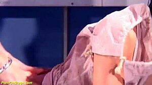 Skinny babe gets banged deepthroat on public stage by monster cock group