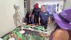 Halloween turns into wild orgy with lots of sex