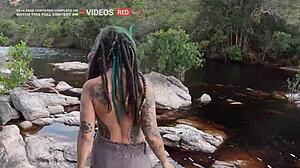 latina teen couple fucks outdoors on trail, blowjob and cumshot 😍🌳