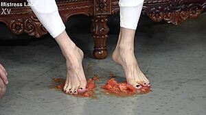 i love how my japanese mistress crushes food meanly and makes slaves lick her dominant feet